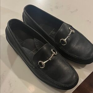 Elegant Black Leather Loafers with Silver Detailing
